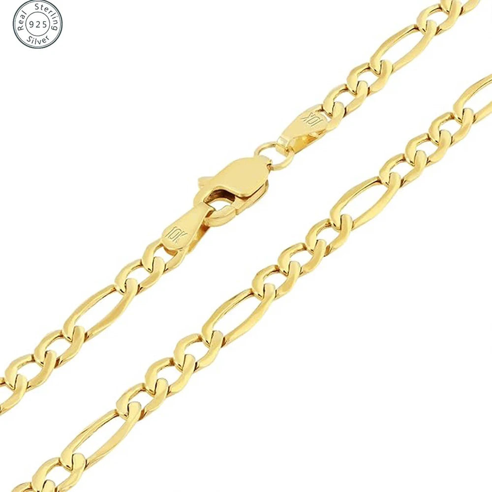 925 Sterling Silver Classic Figaro Chain Link Necklace for Men 14K Gold Plated 5mm Wide Cuban Curb Link Chain Jewlelry Gift USA
