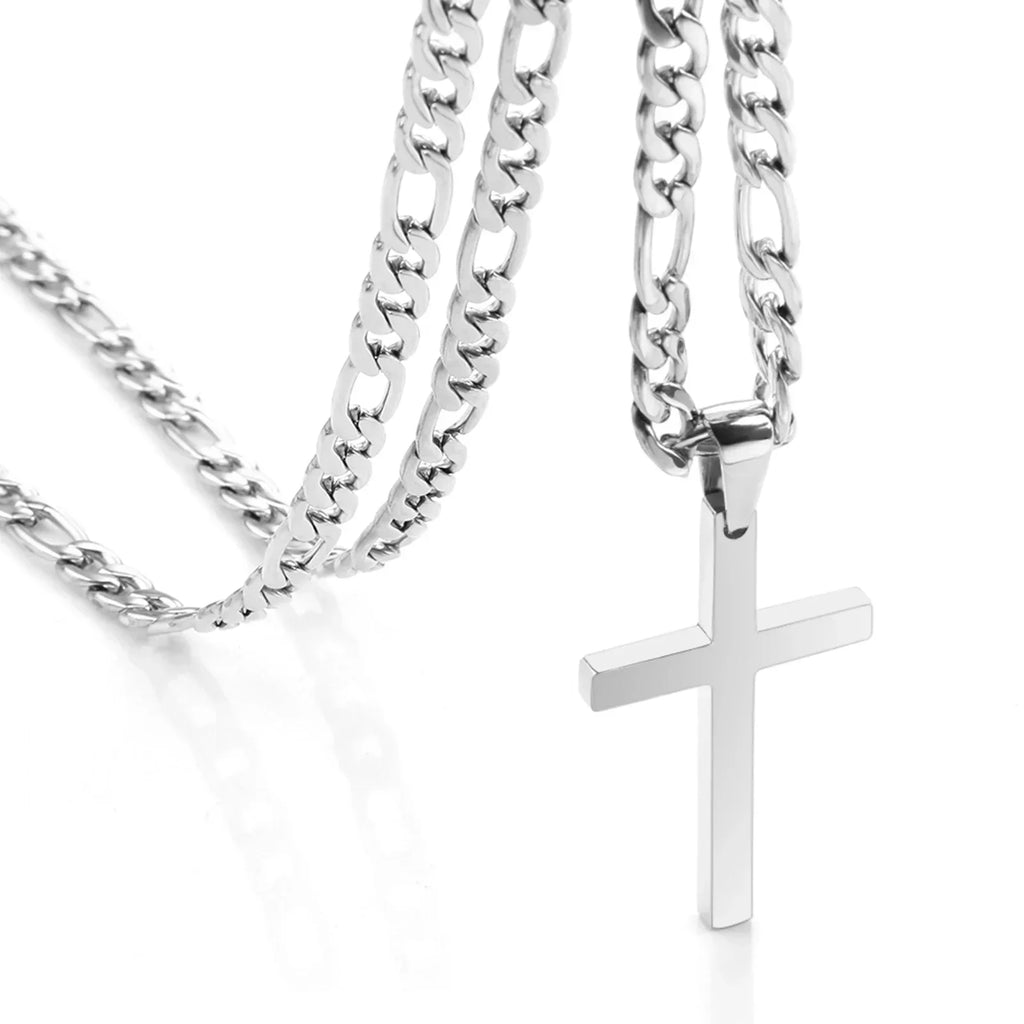 316L Stainless Steel Figaro Chain Necklace for Men Women Gold/ Silver Color Cross Pendant Waterproof Necklaces Fashion Jewelry